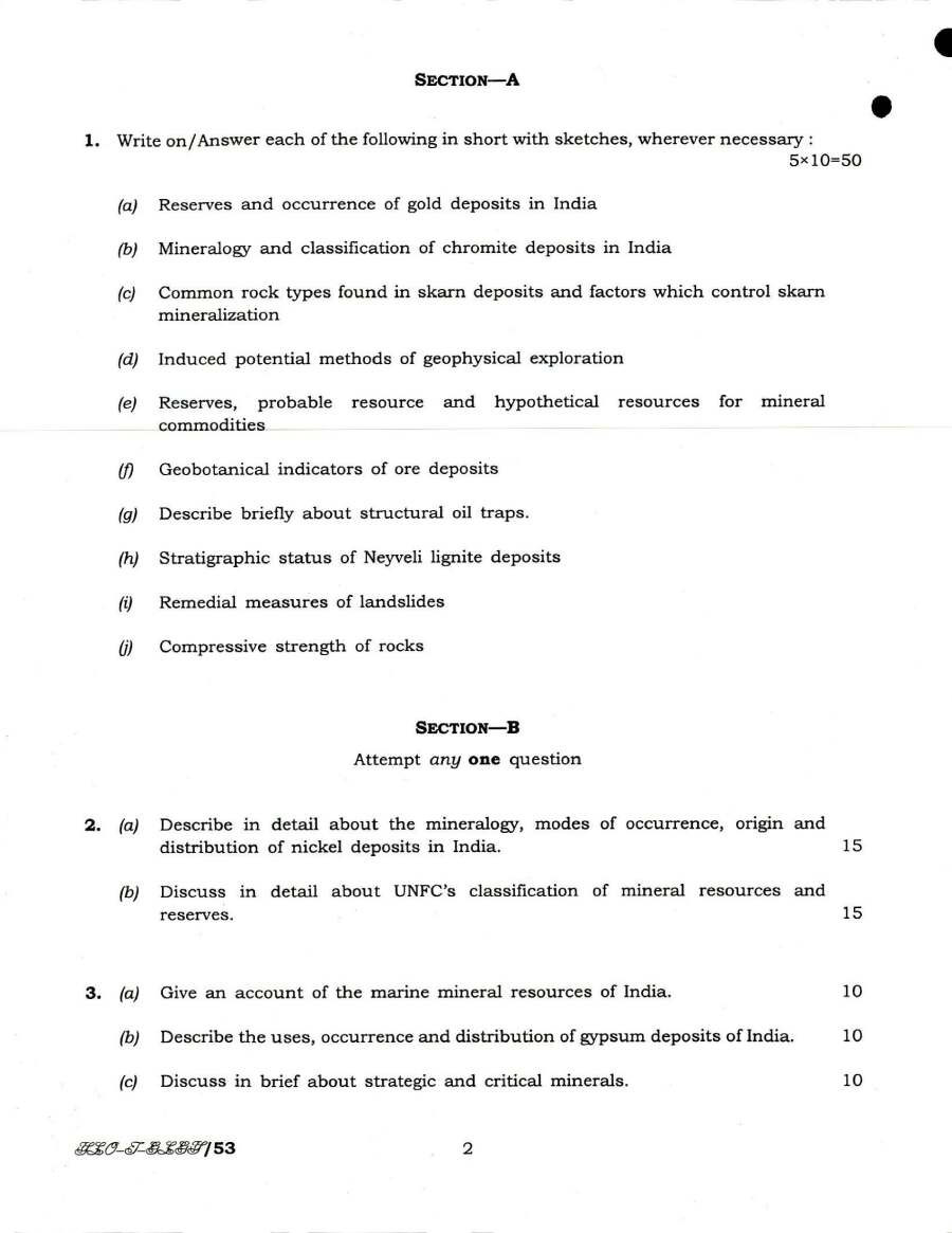 UPSC Combined Geo-Scientist and Geologist Examination 2018 Geology Paper III page 1 instructions scan PDF download