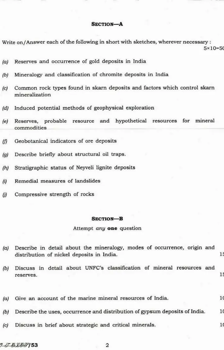 UPSC Combined Geo-Scientist and Geologist Examination 2018 Geology Paper III page 1 instructions scan PDF download