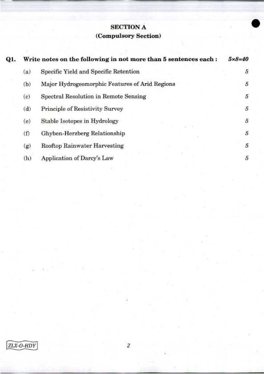 UPSC Combined Geo-Scientist and Geologist Examination 2017 Hydrogeology question paper page 1 instructions scan PDF download