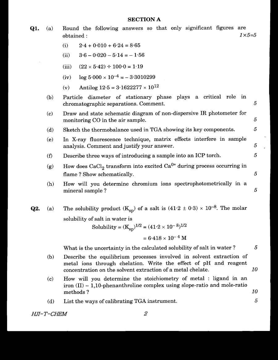 UPSC Combined Geo-Scientist Main 2020 Chemistry Paper III page 1 instructions scan PDF download
