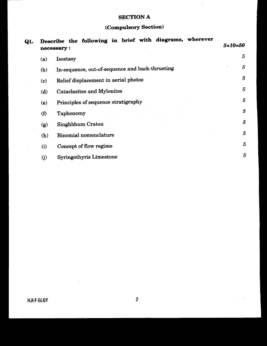 UPSC Combined Geo-Scientist Main 2020 Geology Paper I question paper page 1 instructions scan PDF download