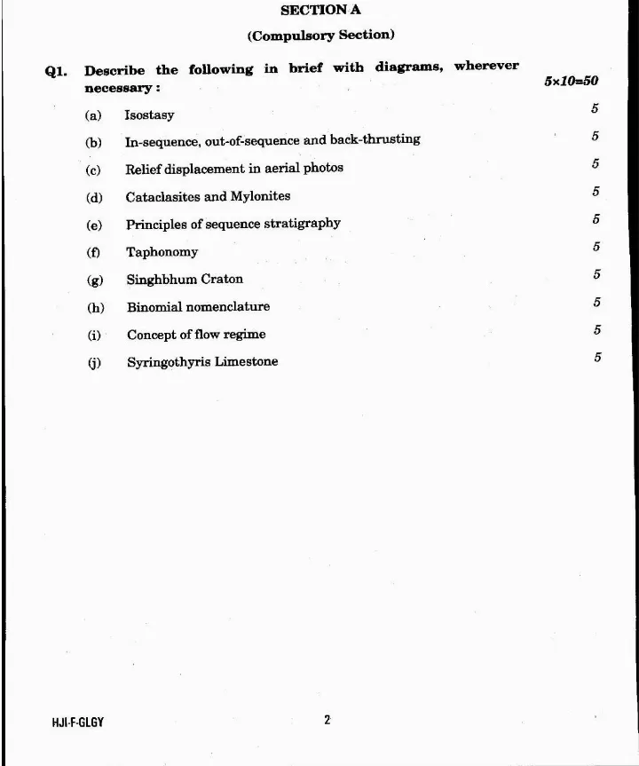 UPSC Combined Geo-Scientist Main 2020 Geology Paper I question paper page 1 instructions scan PDF download