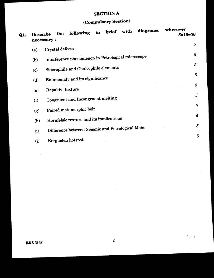 UPSC Combined Geo-Scientist Main 2020 Geology Paper II question paper page 1 instructions and exam header scan PDF download