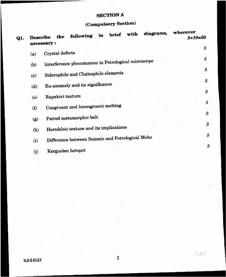 UPSC Combined Geo-Scientist Main 2020 Geology Paper II question paper page 1 instructions and exam header scan PDF download