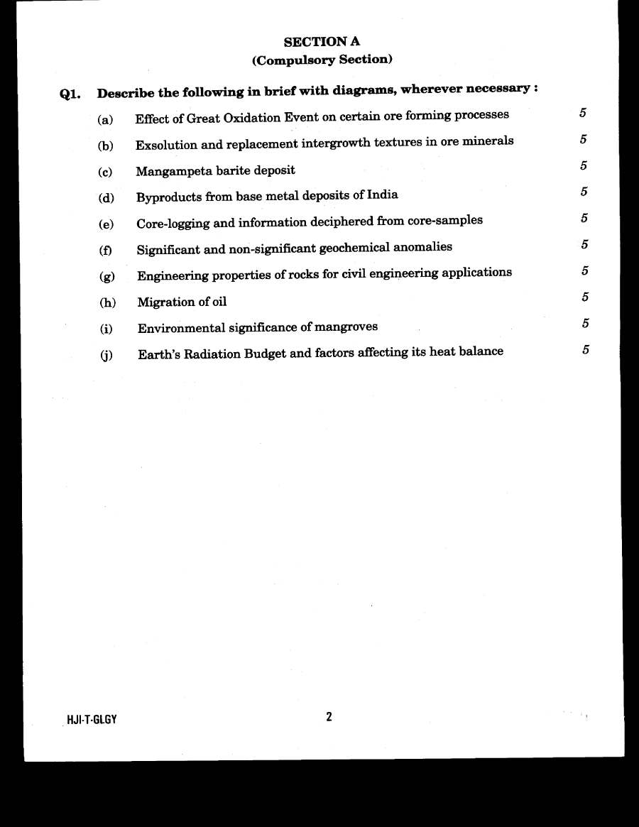 UPSC Combined Geo-Scientist Main 2020 Geology Paper III question paper page 1 instructions scan PDF download
