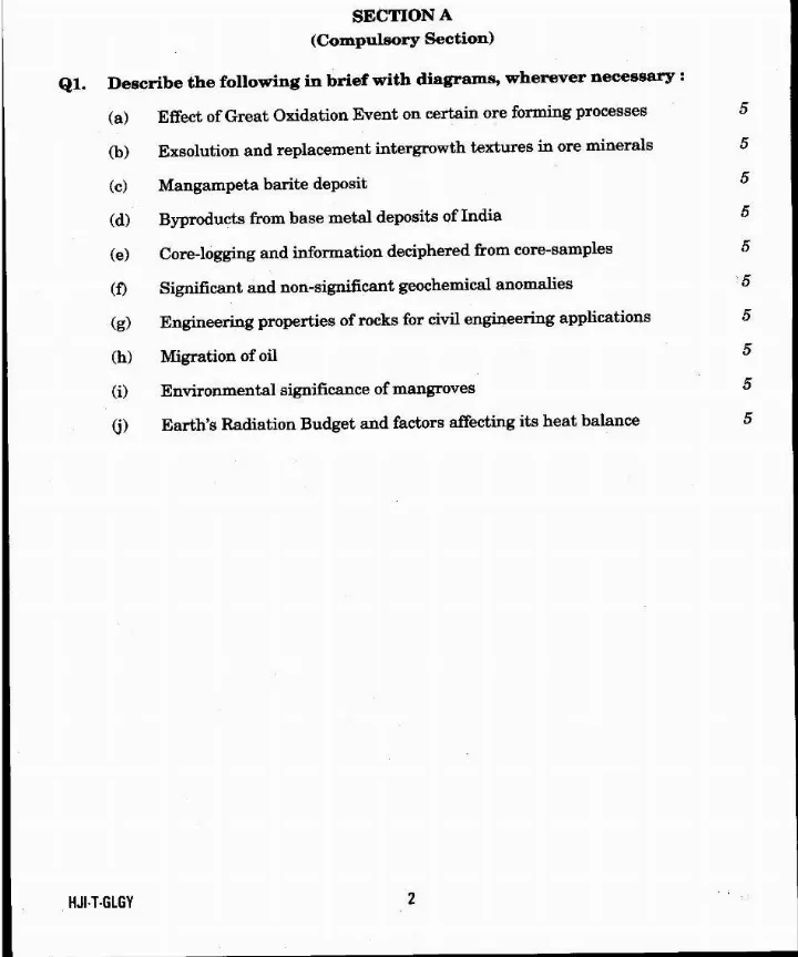 UPSC Combined Geo-Scientist Main 2020 Geology Paper III question paper page 1 instructions scan PDF download