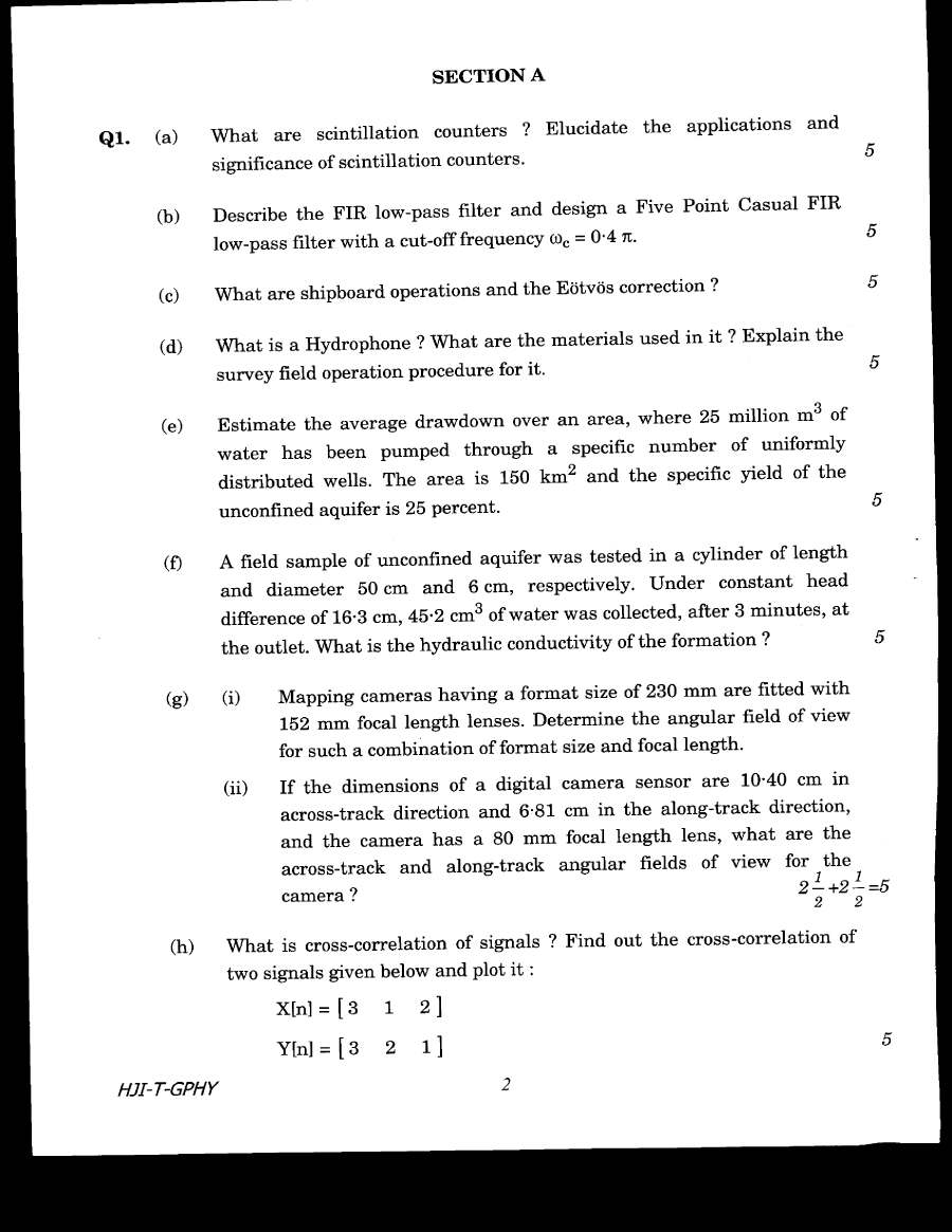 UPSC Combined Geo-Scientist Main 2020 Geophysics Paper III question paper page 1 instructions scan PDF download