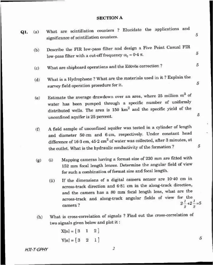 UPSC Combined Geo-Scientist Main 2020 Geophysics Paper III question paper page 1 instructions scan PDF download