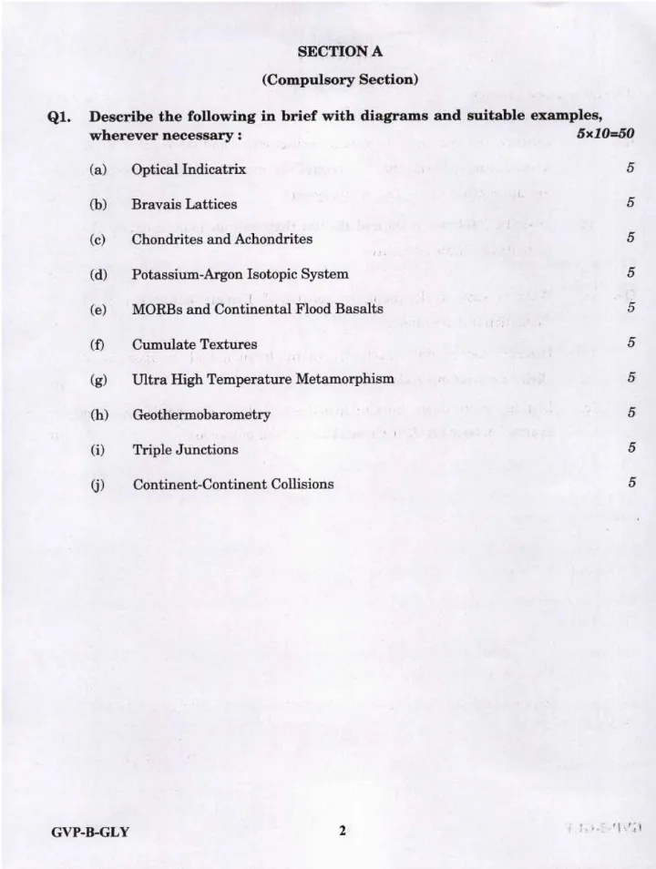 UPSC Combined Geo-Scientist (Main) Examination 2022 Geology Paper II page 1 instructions scan PDF download