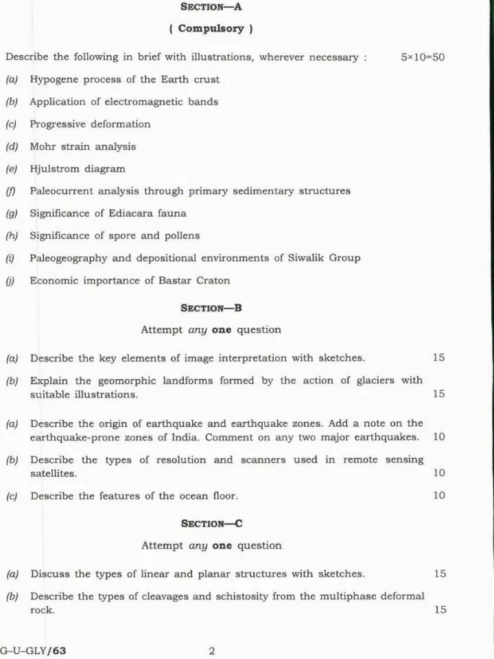 UPSC Combined Geo-Scientist Main 2023 Geology Paper-I question paper page 1 instructions scan PDF download