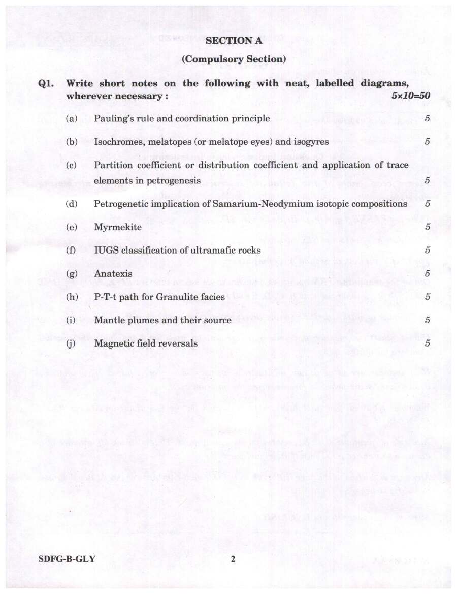 UPSC Combined Geo-Scientist Main 2023 Geology Paper II question paper page 1 instructions scan PDF download