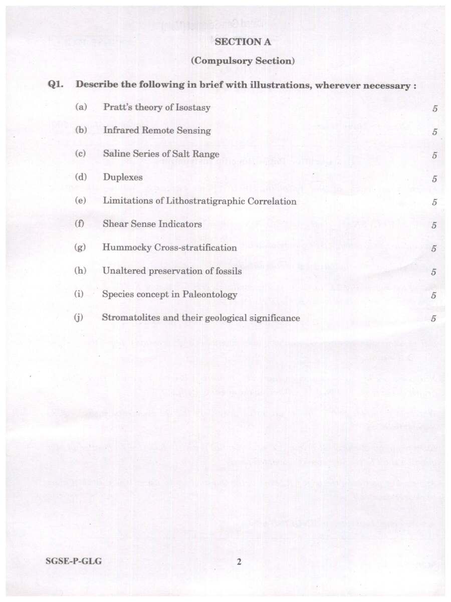 UPSC Combined Geo-Scientist Main 2024 Geology Paper I question paper page 1 instructions scan PDF download