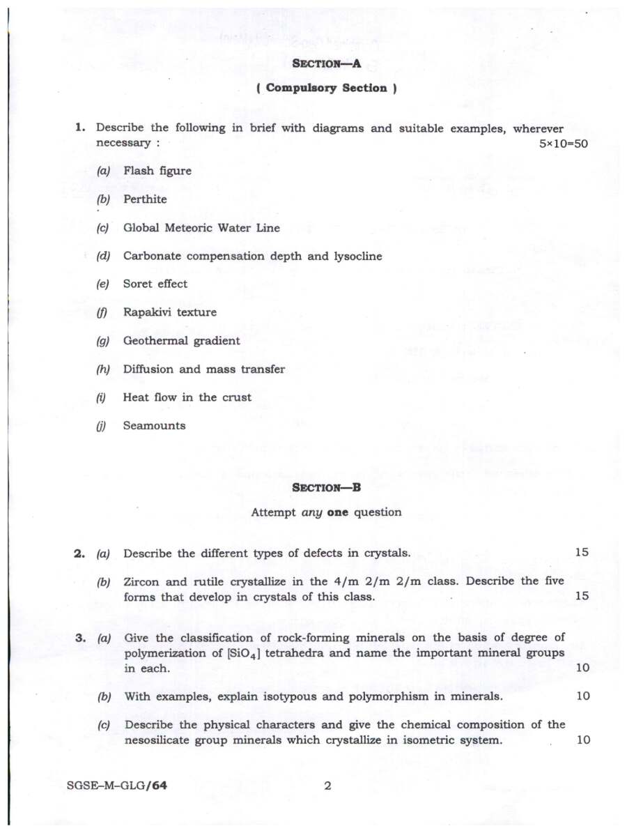 UPSC Combined Geo-Scientist Main 2024 Geology Paper II question paper page 1 instructions scan PDF download