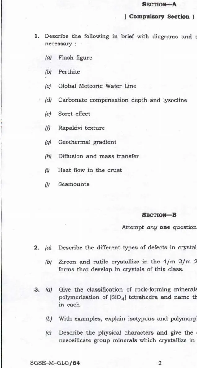 UPSC Combined Geo-Scientist Main 2024 Geology Paper II question paper page 1 instructions scan PDF download
