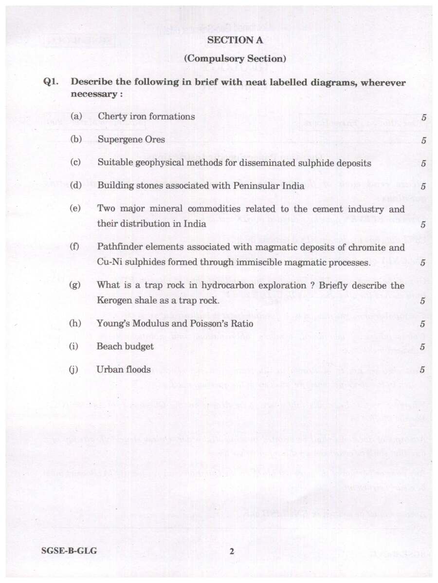 UPSC Combined Geo-Scientist Main 2024 Geology Paper III question paper page 1 instructions scan PDF download