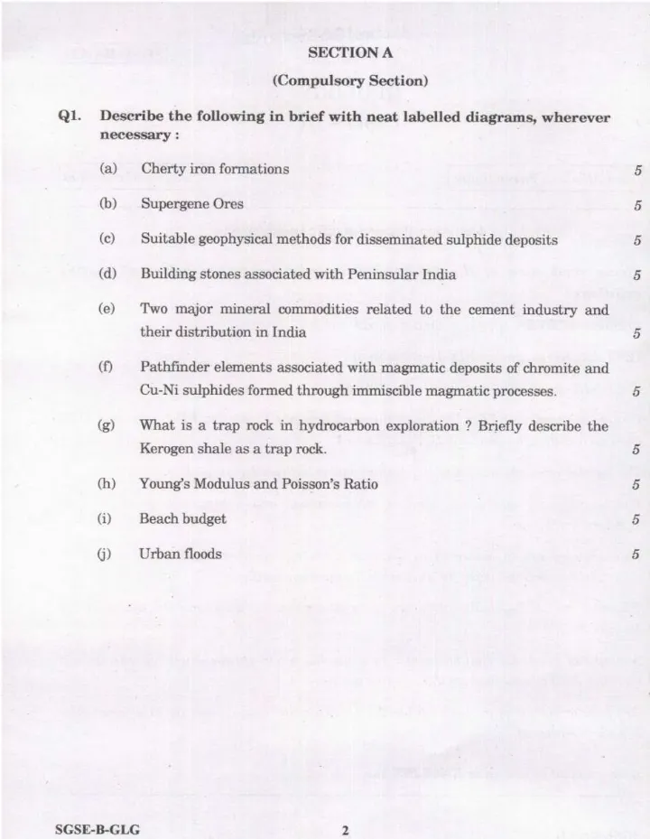 UPSC Combined Geo-Scientist Main 2024 Geology Paper III question paper page 1 instructions scan PDF download