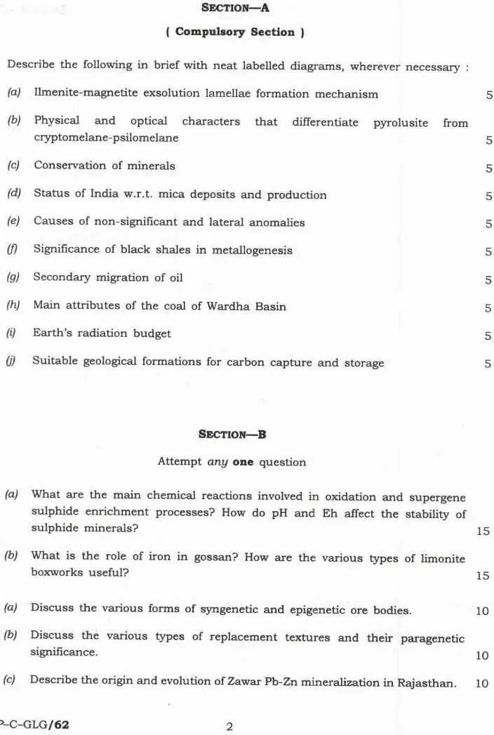 UPSC Combined Geo-Scientist (Main) Examination 2025 Geology Paper III page 1 instructions scan PDF download