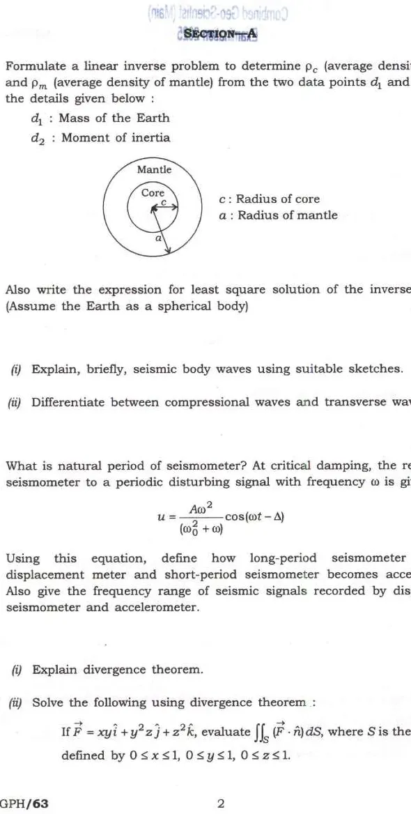 UPSC Combined Geo-Scientist Main 2025 Geophysics Paper I question paper page 1 instructions scan PDF download