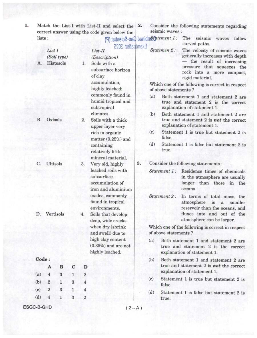 UPSC Geo-Scientist Paper II 2025 Geology & Hydrogeology (Prelims) — page 1 instructions scan PDF download