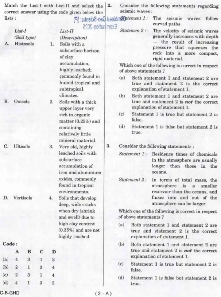 UPSC Geo-Scientist Paper II 2025 Geology & Hydrogeology (Prelims) — page 1 instructions scan PDF download