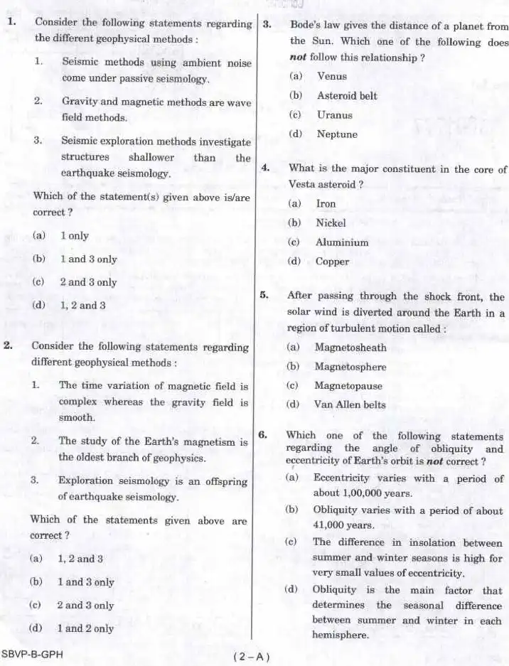 UPSC Combined Geo-Scientist 2024 Paper II Geophysics question paper page 1 instructions scan PDF download