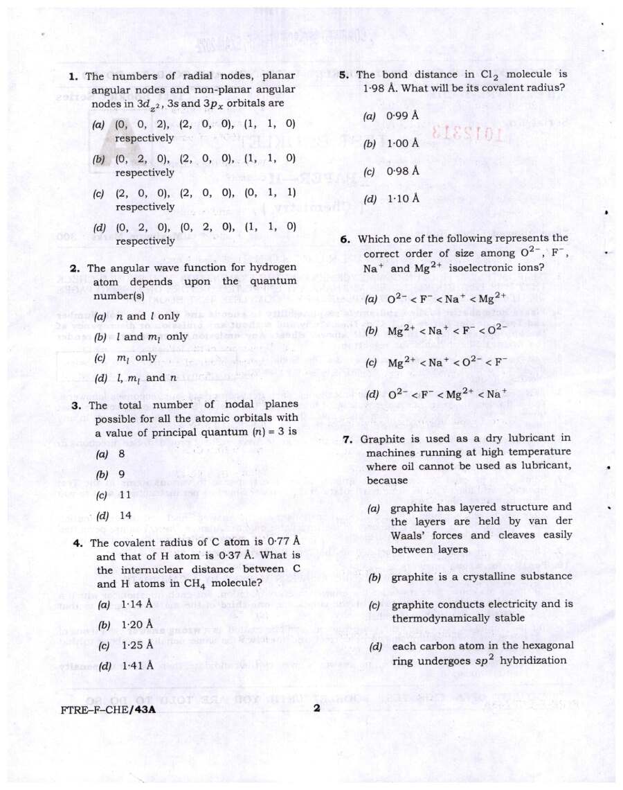 UPSC Combined Geo-Scientist 2022 Preliminary exam Paper II Chemistry question paper page 1 instructions scan PDF download