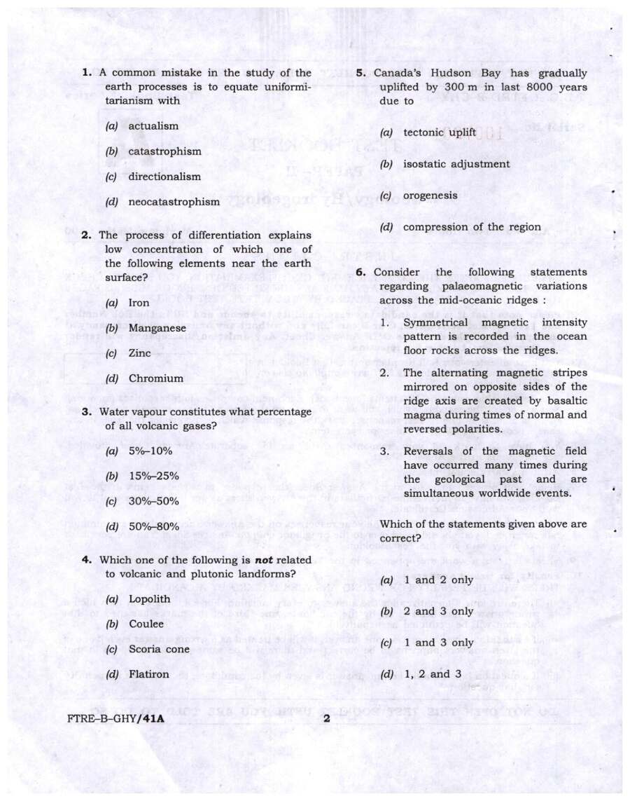 UPSC Combined Geo-Scientist 2022 Paper II Geology & Hydrogeology question paper page 1 instructions scan PDF download