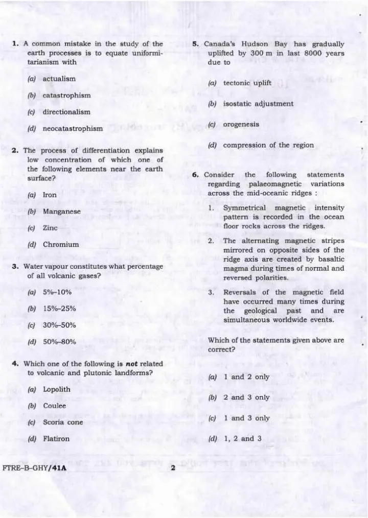 UPSC Combined Geo-Scientist 2022 Paper II Geology & Hydrogeology question paper page 1 instructions scan PDF download