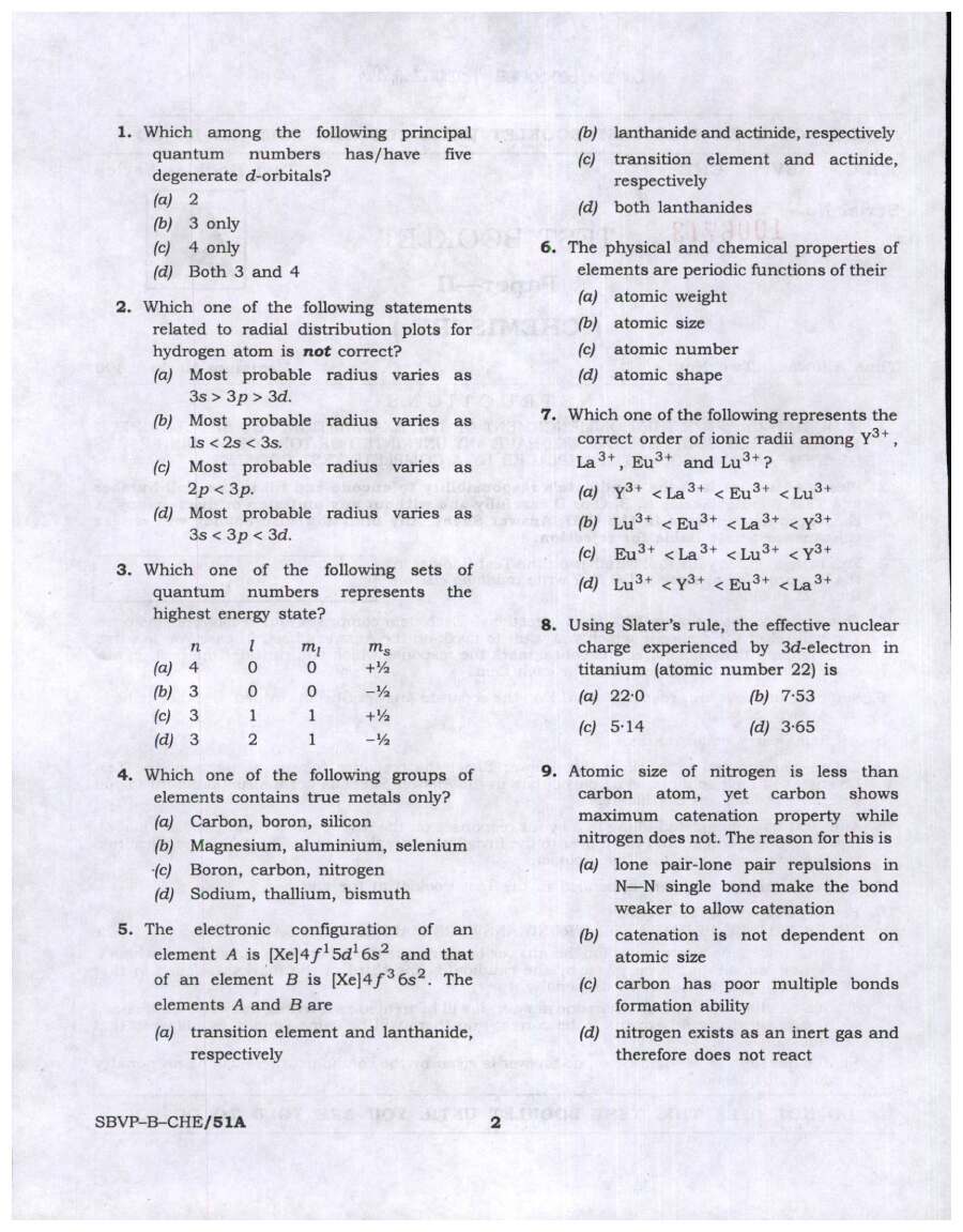 UPSC Combined Geo-Scientist Preliminary Examination 2024 Chemistry Paper II page 1 instructions scan PDF download