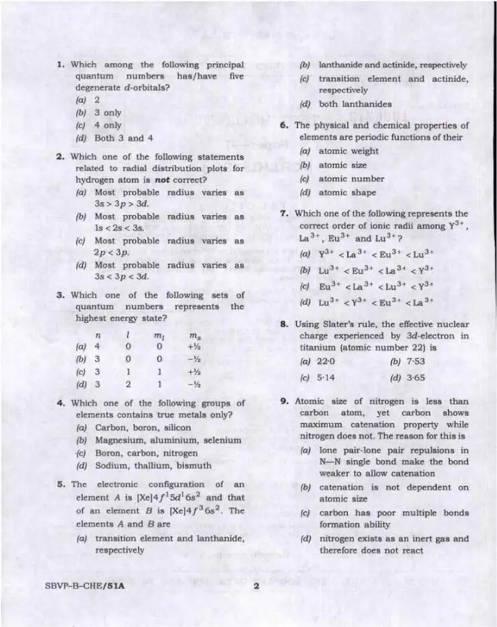 UPSC Combined Geo-Scientist Preliminary Examination 2024 Chemistry Paper II page 1 instructions scan PDF download