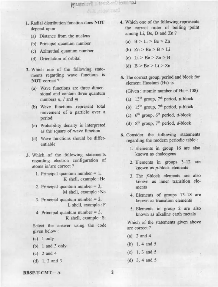 UPSC Combined Geo-Scientist 2026 Chemistry Paper II question paper page 1 instructions scan PDF download