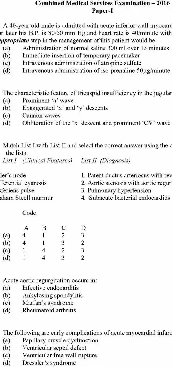 UPSC Combined Medical Services Examination 2016 Paper-I General Medicine question paper page 1 instructions scan PDF download