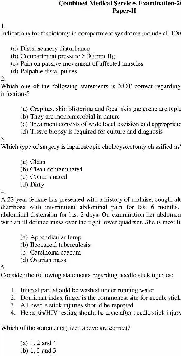 UPSC Combined Medical Services Examination 2020 Paper II Medical question paper page 1 instructions and header scan PDF download