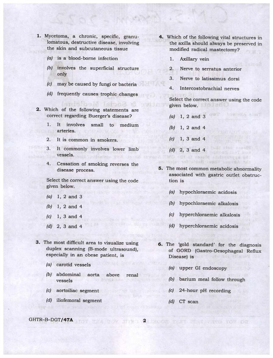 UPSC CMS 2022 Paper II Surgery Gynaecology Obstetrics Preventive Social Medicine question paper page 1 instructions scan PDF download