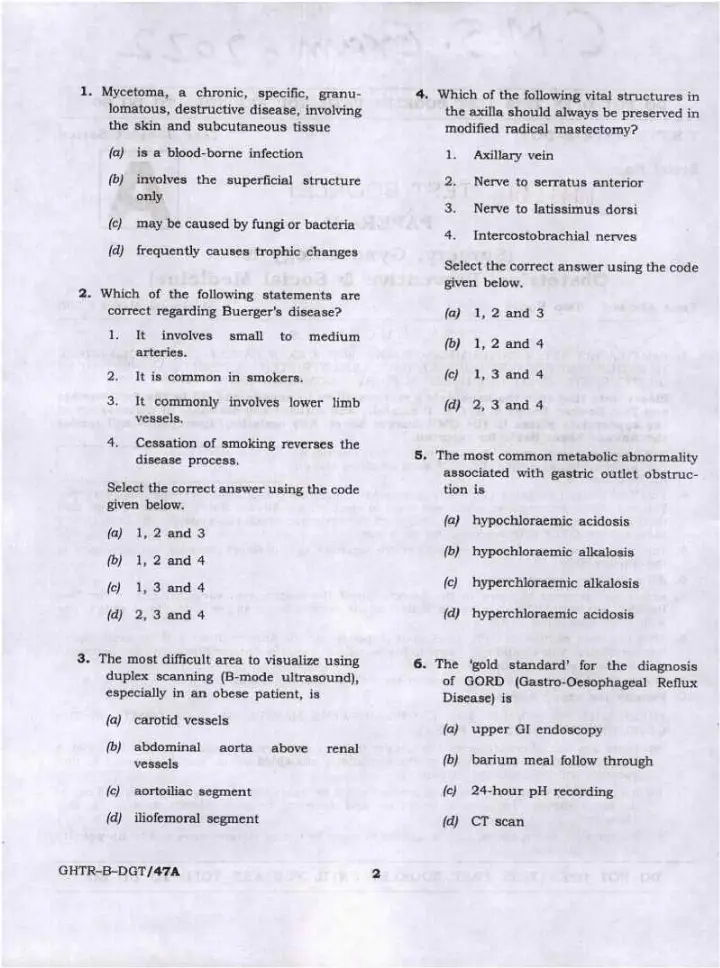 UPSC CMS 2022 Paper II Surgery Gynaecology Obstetrics Preventive Social Medicine question paper page 1 instructions scan PDF download