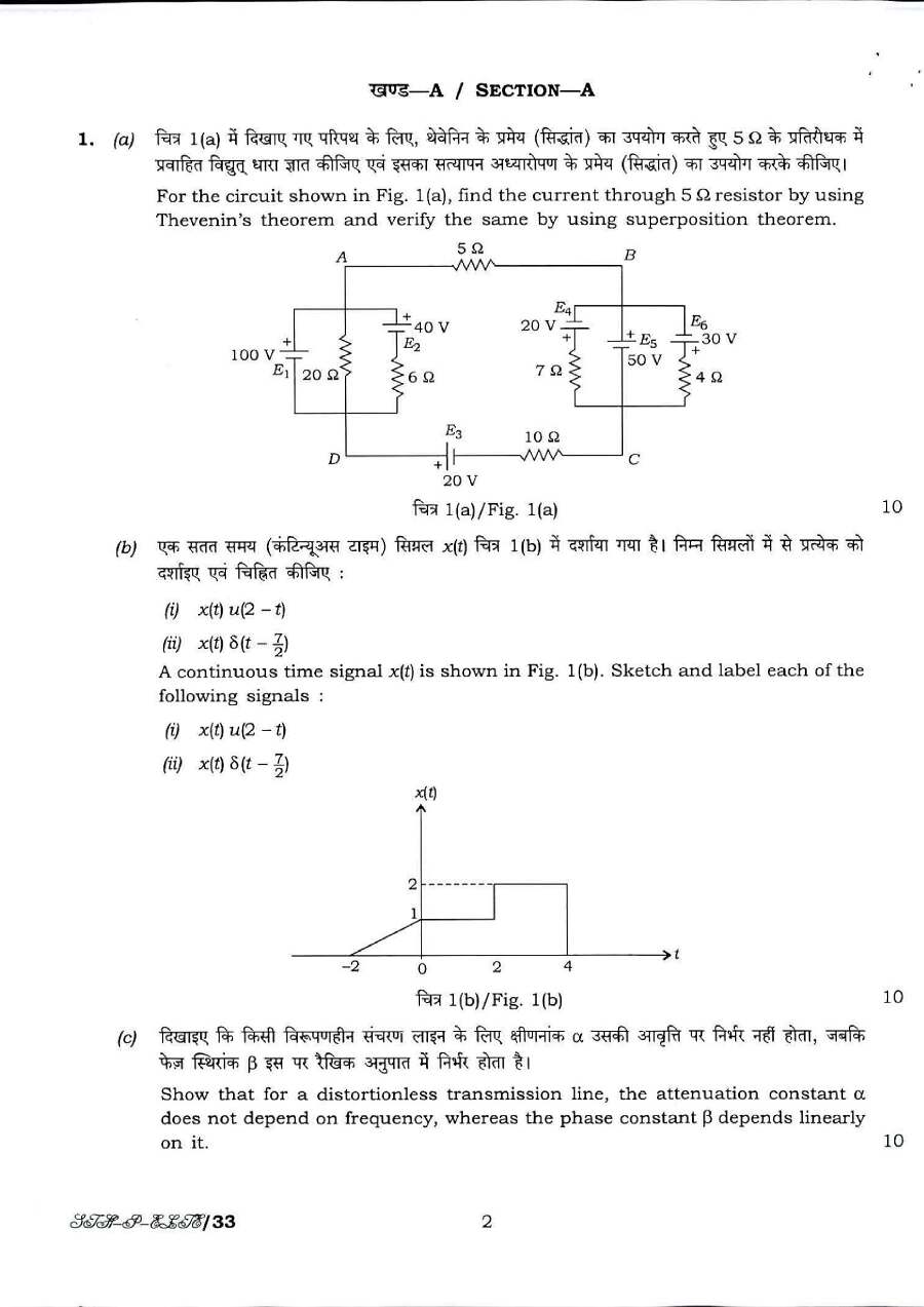 Electrical Engineering Paper I UPSC 2017 Thevenin Signals Transmission Line — page 1 instructions scan PDF download
