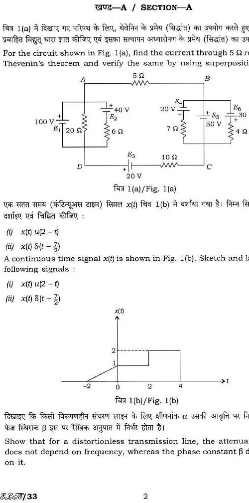 Electrical Engineering Paper I UPSC 2017 Thevenin Signals Transmission Line — page 1 instructions scan PDF download