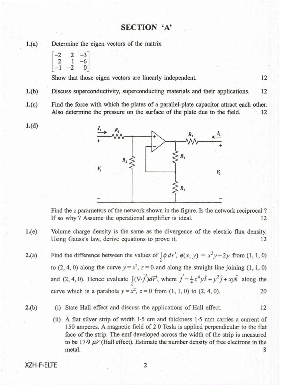 UPSC Engineering Service (Main) Examination 2019 Electrical Engineering Paper I question paper page 1 instructions scan PDF download