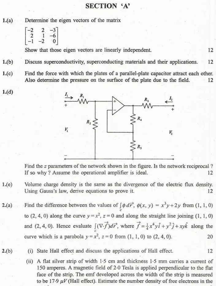 UPSC Engineering Service (Main) Examination 2019 Electrical Engineering Paper I question paper page 1 instructions scan PDF download
