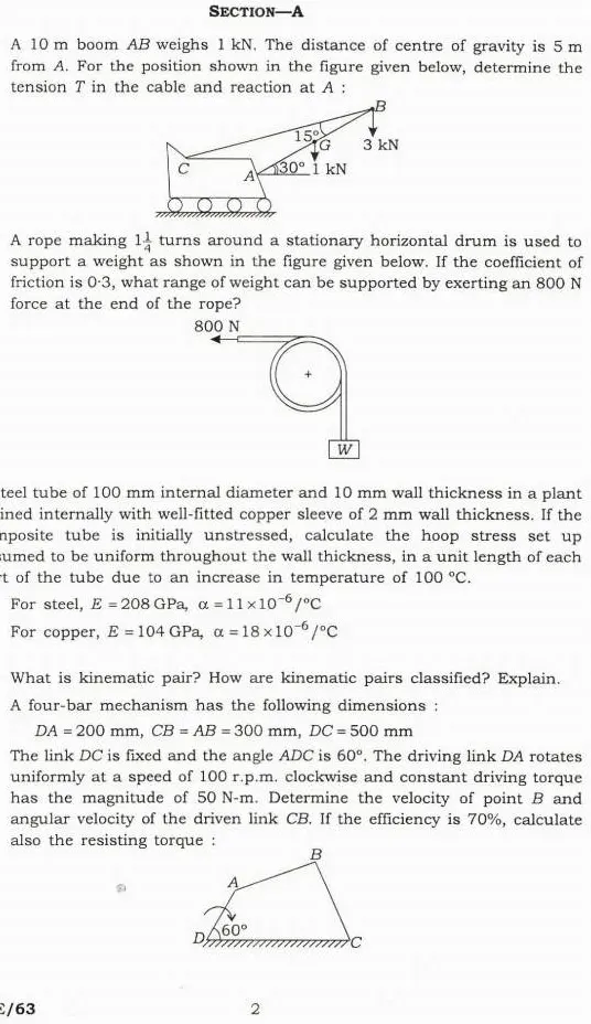 UPSC Engineering Service Main 2019 Mechanical Engineering Paper II question paper page 1 instructions scan PDF download