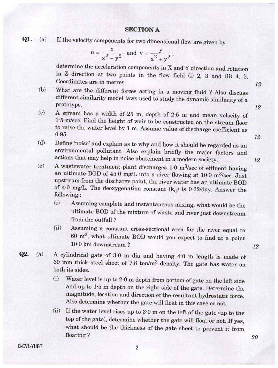 UPSC Engineering Service (Main) Examination 2021 Civil Engineering Paper II question paper page 1 scan, showing exam details and instructions for candidates. PDF download.