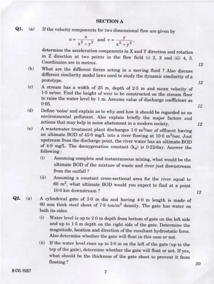 UPSC Engineering Service (Main) Examination 2021 Civil Engineering Paper II question paper page 1 scan, showing exam details and instructions for candidates. PDF download.