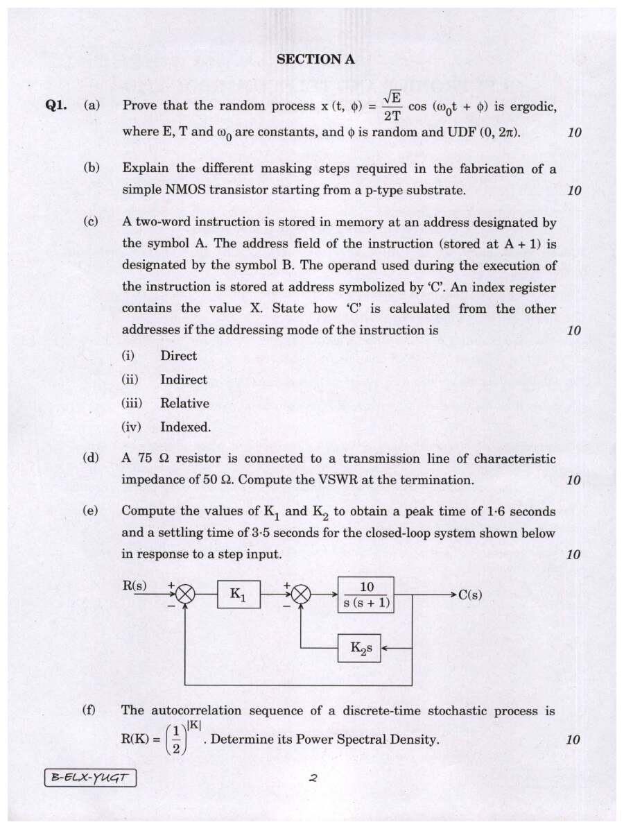 UPSC Engineering Service Main 2021 Electronics and Telecommunication Engineering Paper II page 1 instructions scan PDF download