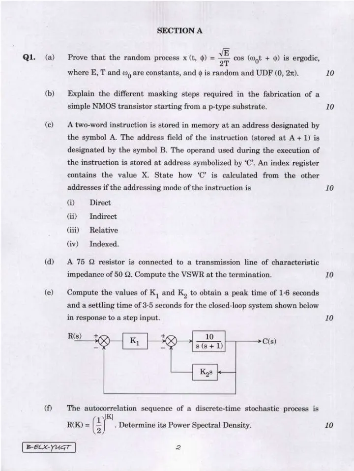 UPSC Engineering Service Main 2021 Electronics and Telecommunication Engineering Paper II page 1 instructions scan PDF download