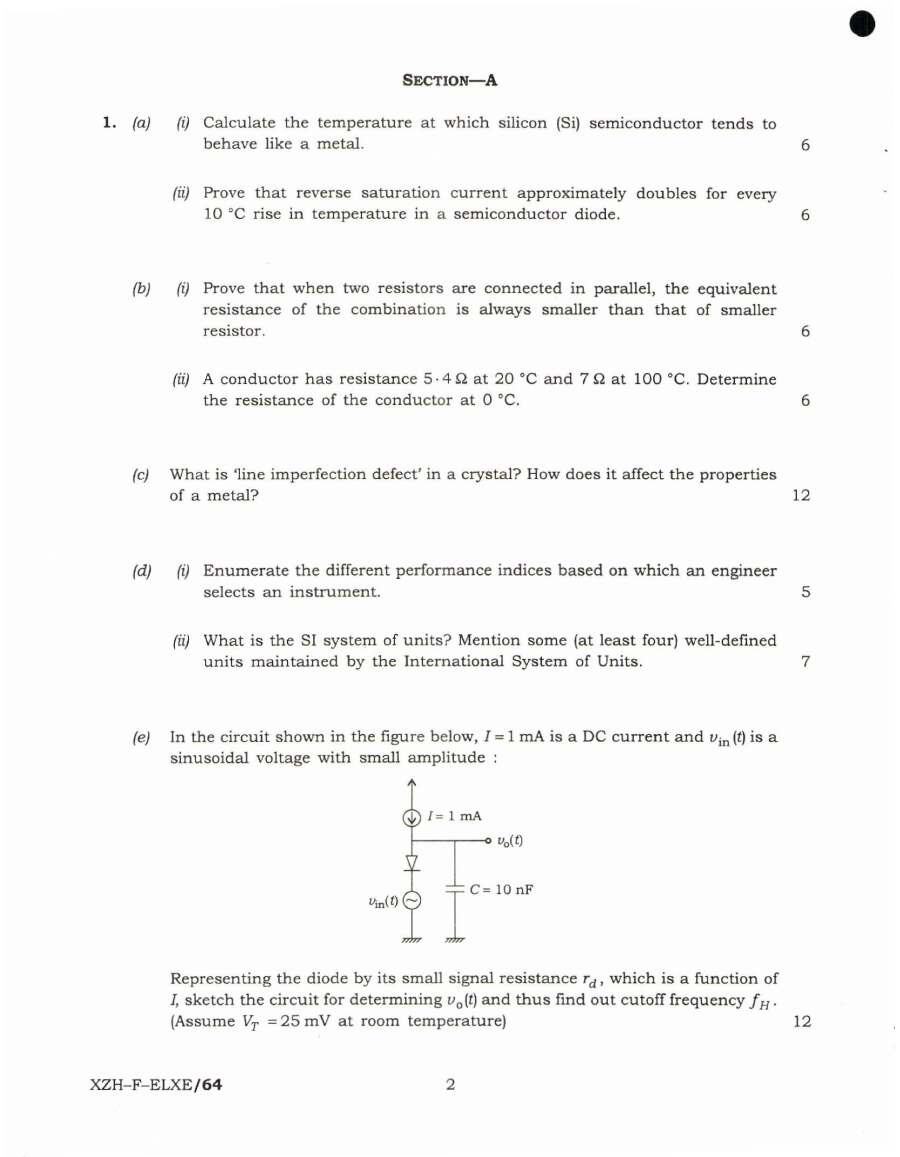 UPSC Engineering Service Main Examination 2019 Electronics and Telecommunication Engineering Paper-I page 1 instructions scan PDF download