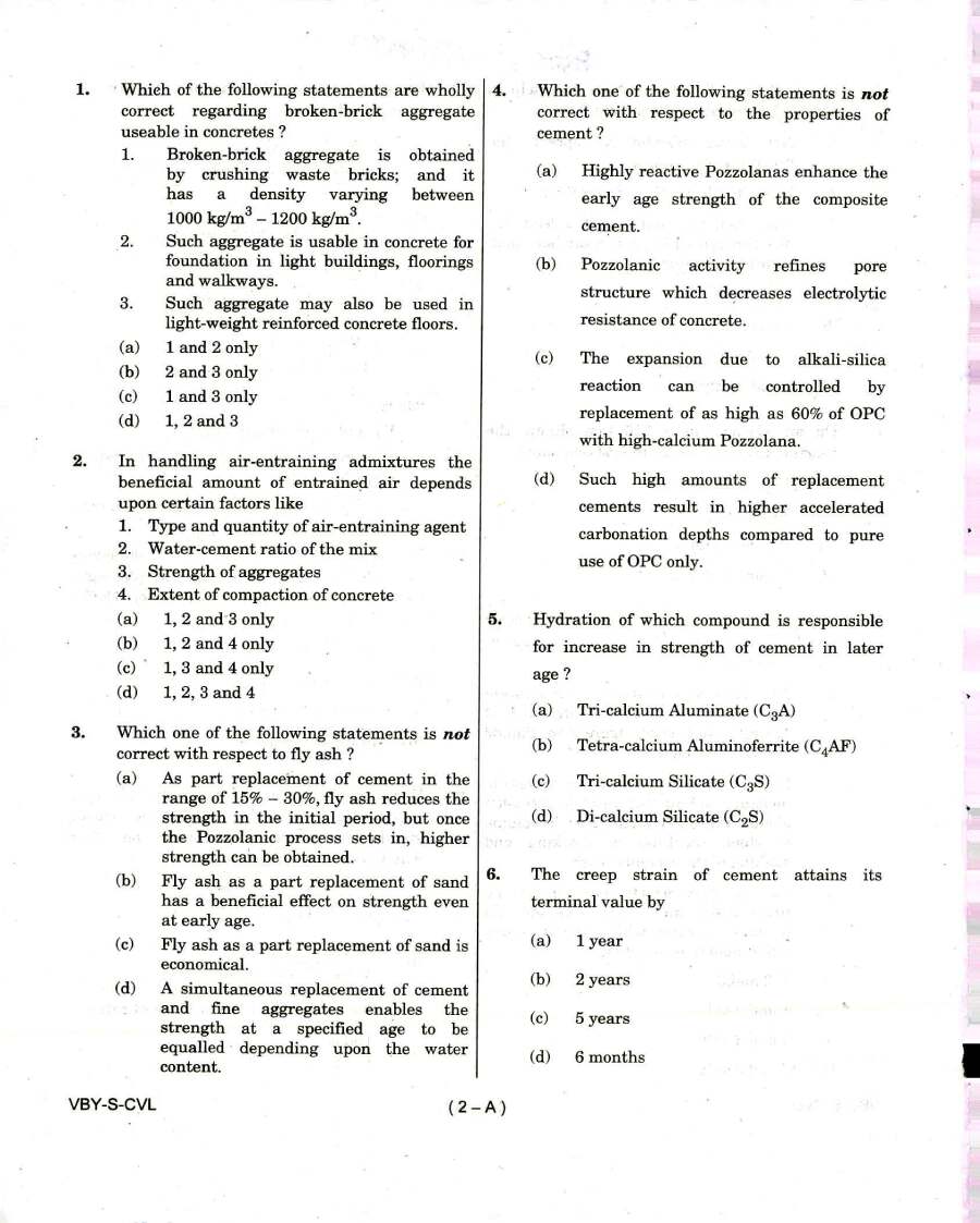 UPSC Engineering Service 2019 Civil Engineering question paper page 1 instructions scan PDF download