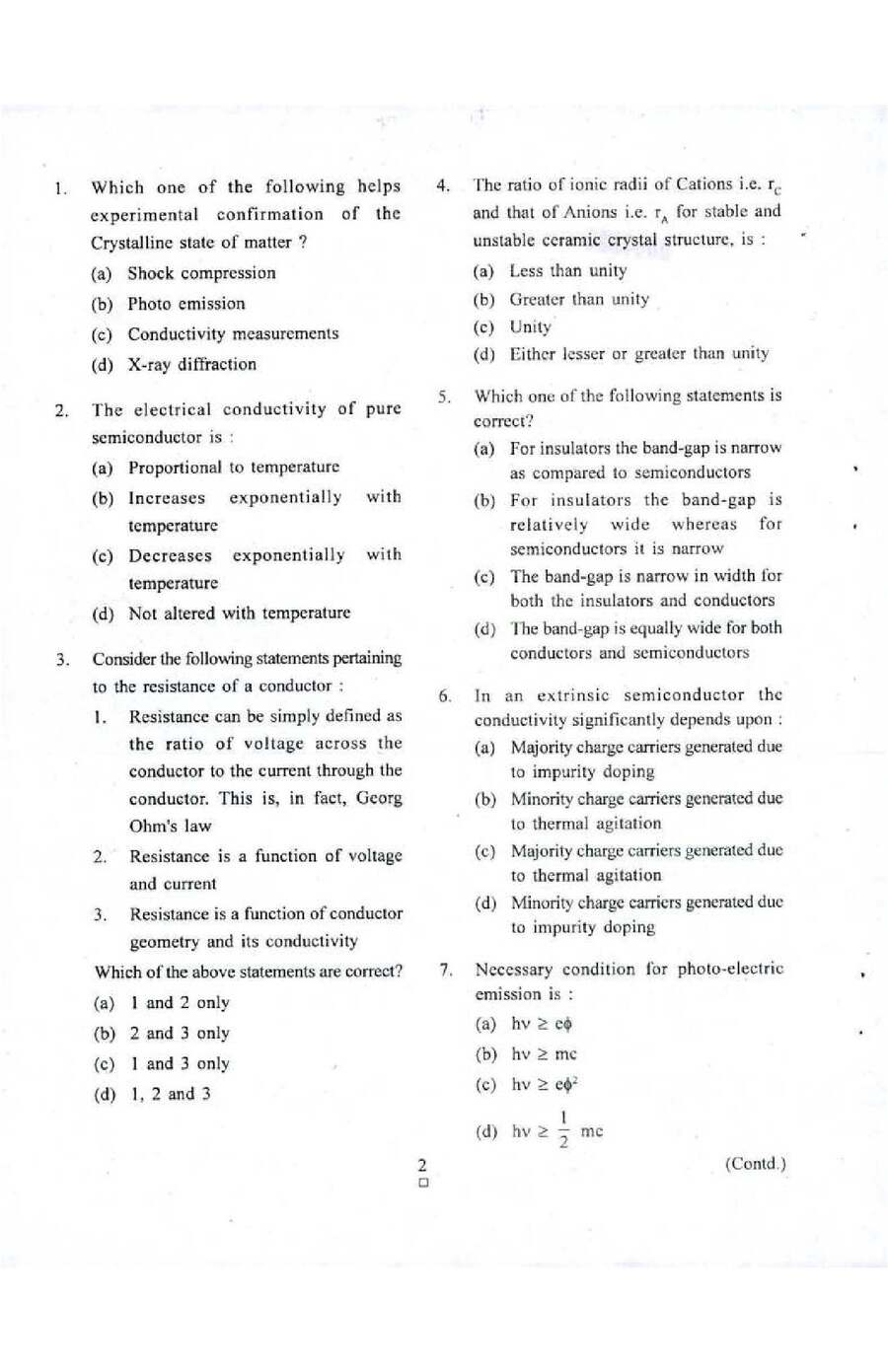 UPSC Engineering Services 2016 Electronics & Telecommunication Paper-I question paper page 1 instructions scan PDF download