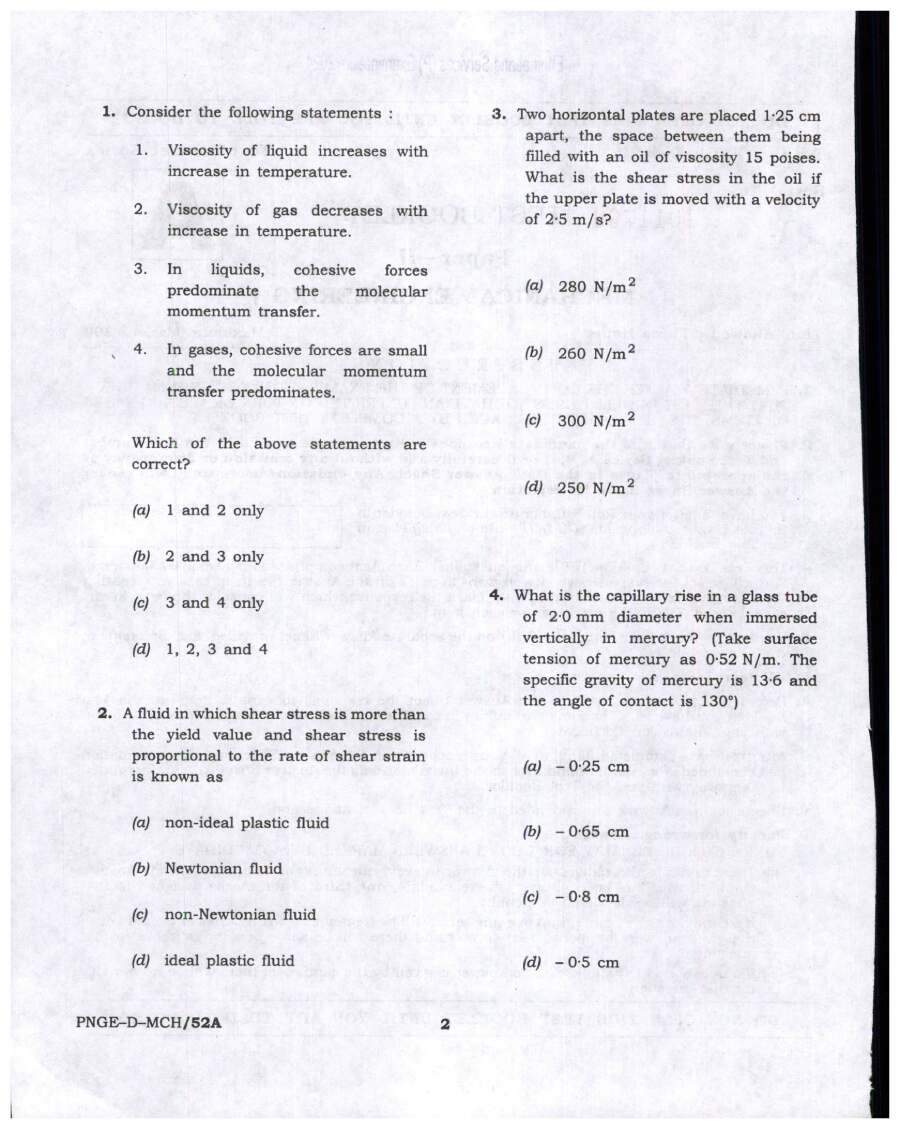 UPSC Engineering Services 2024 Mechanical Engineering Paper II question paper page 1 instructions scan PDF download