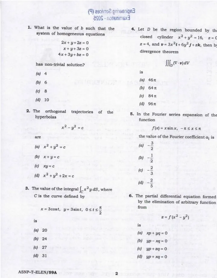 UPSC Engineering Services 2025 Electrical Engineering Paper II question paper page 1 instructions scan PDF download