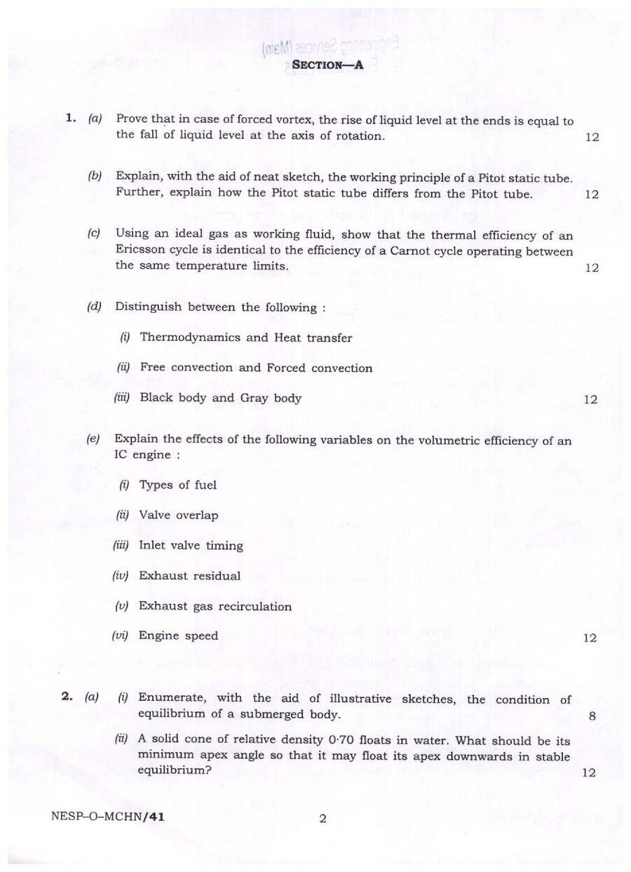 UPSC Engineering Services 2025 Mechanical Engineering Paper I page 1 instructions scan PDF download. Official exam instructions for ESE Main 2025 Mechanical Engineering Paper I.
